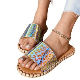 Summer Fashion New Women's Slipper Outdoor Beach Slip On Bling Female Flat Slipper Casual Print Colorful Ladies Sandals